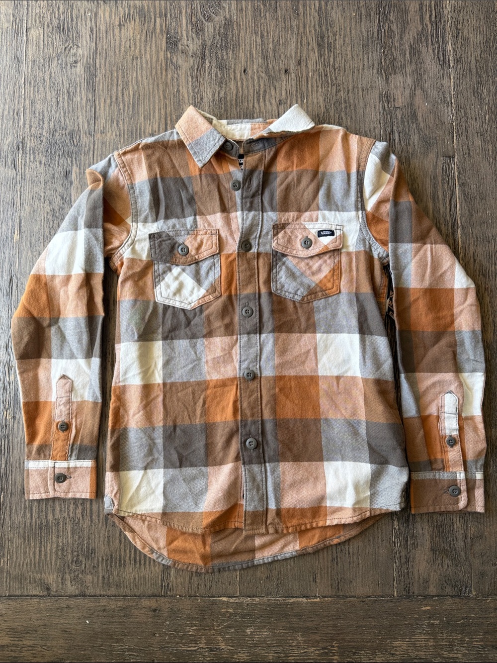 Vans Orange Brown Cream Plaid Kids Button-Up Shirt